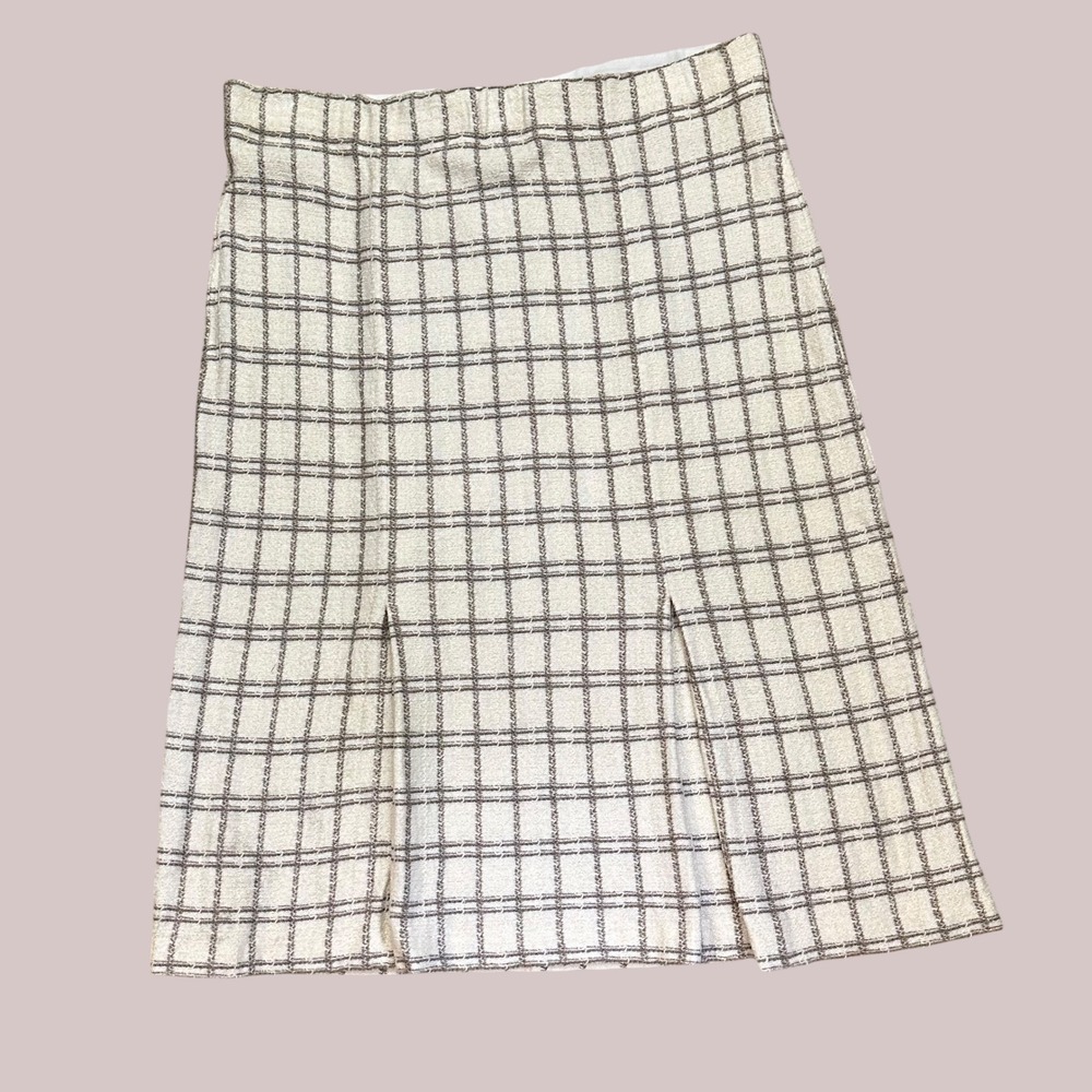St. John Collection Gray Check Knit Pleated Midi Skirt Size 14 Vintage